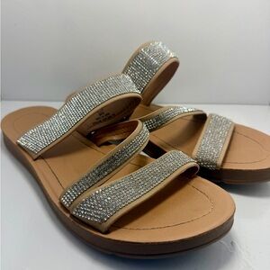 Sonoma Crystal Triple-Strap Tan Slide Sandals